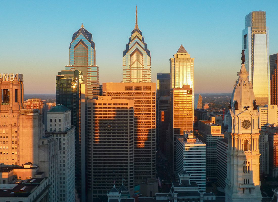 Contact - Aerial View of Philadelphia, Pennsylvania at Dusk